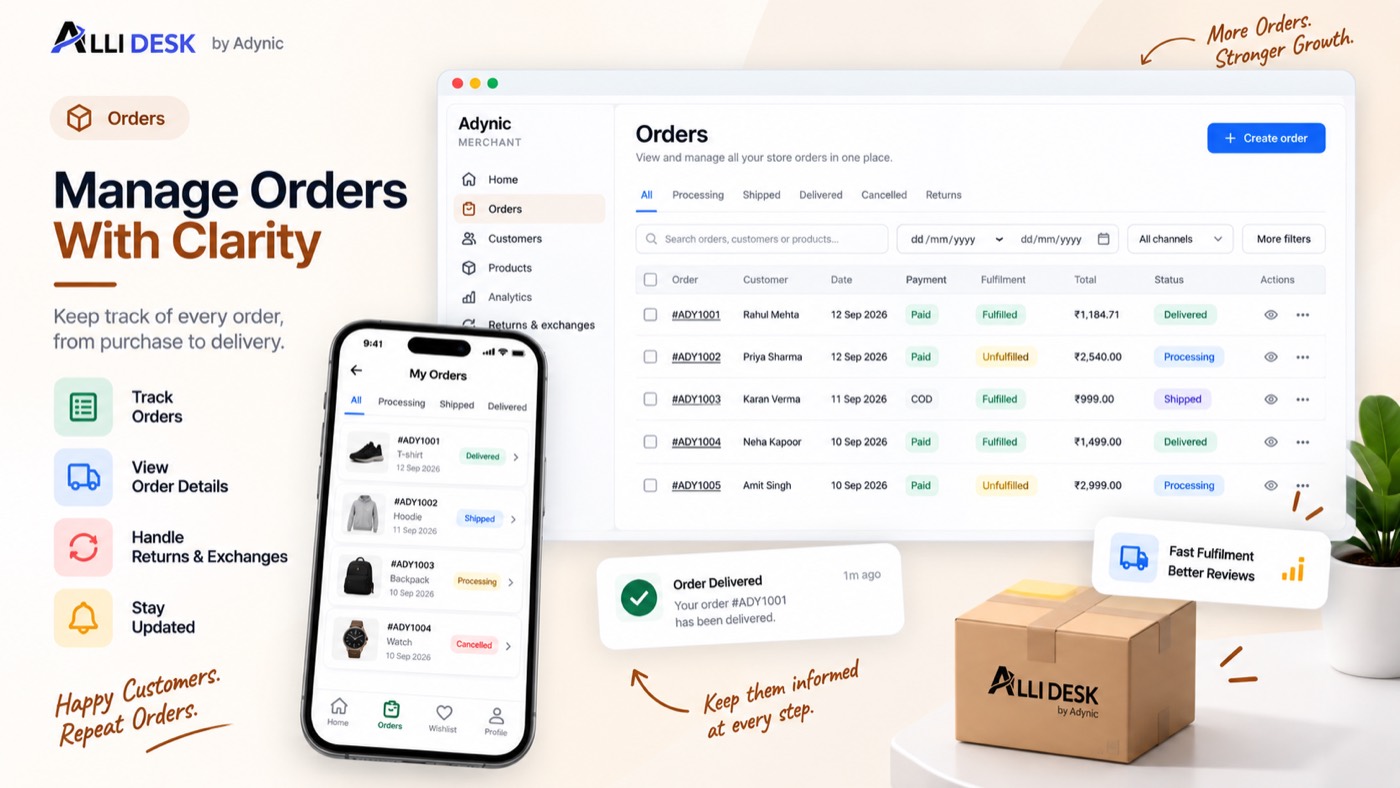 Orders in AlliDesk: every order with its payment, including cash on delivery, and its status